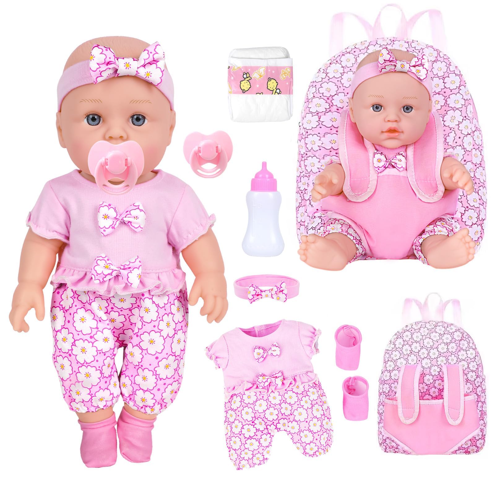 Photo 1 of 12 Inch Baby Dolls With Backpack Carrier Can Store Doll Clothes Accessories