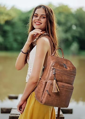 Miniatura 2 de Mochila para laptop de 15.6 pulgadas para mujer, mochila de cuero para computadora portátil, mochilas de moda para trabajo, viajes, universidad, 1-1