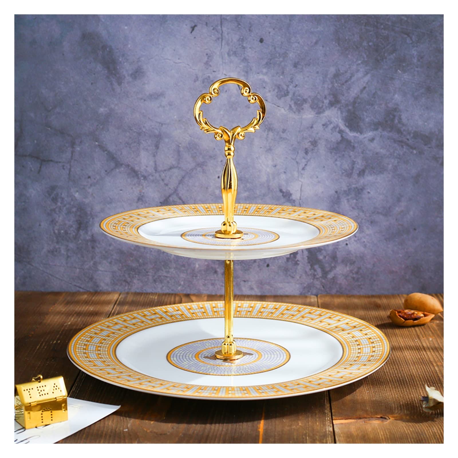 SUNESA Présentoir à Gâteau Plateau à Fruits Multicouche en céramique Table à Dessert Salon Double Support à gâteau Plateau à pâtisserie après-midi thé Snack Stand Stand de Gâteaux