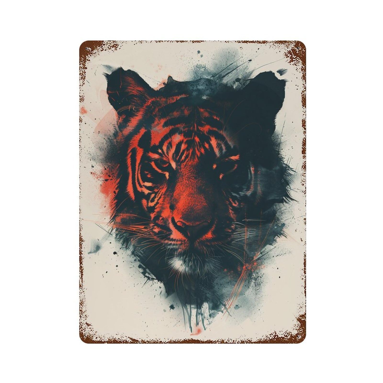 Wild Tiger Art Print Rust Effect Tin Sign 15.7"x11.8", Ideal for Farmhouse, Kitchen And Entryway Decor