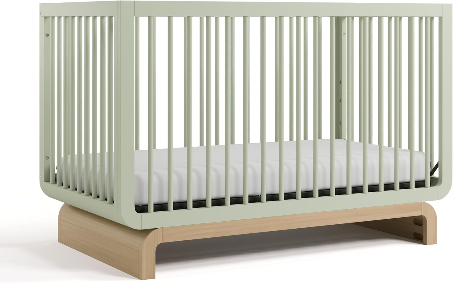 Storkcraft Santorini Convertible Crib with Toddler Guardrail (Sage & Driftwood) – GREENGUARD Gold Certified, Toddler Bed Conversion Kit Included, 100% Solid Wood, Fits Standard Crib Mattress