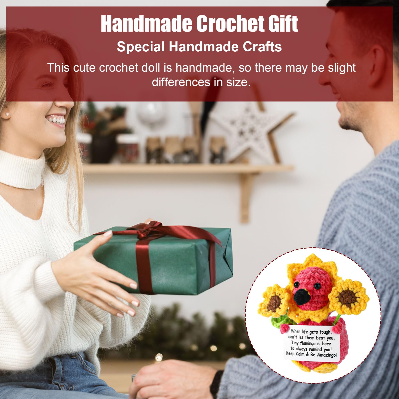 TOYMIS Flamingo Crochet, Cute Soft Knitted Sunflower Flamingo Doll with Inspirational Card Funny Handmade Crochet Gifts Positive Affirmation Gifts for Men Women Friends - Image 4