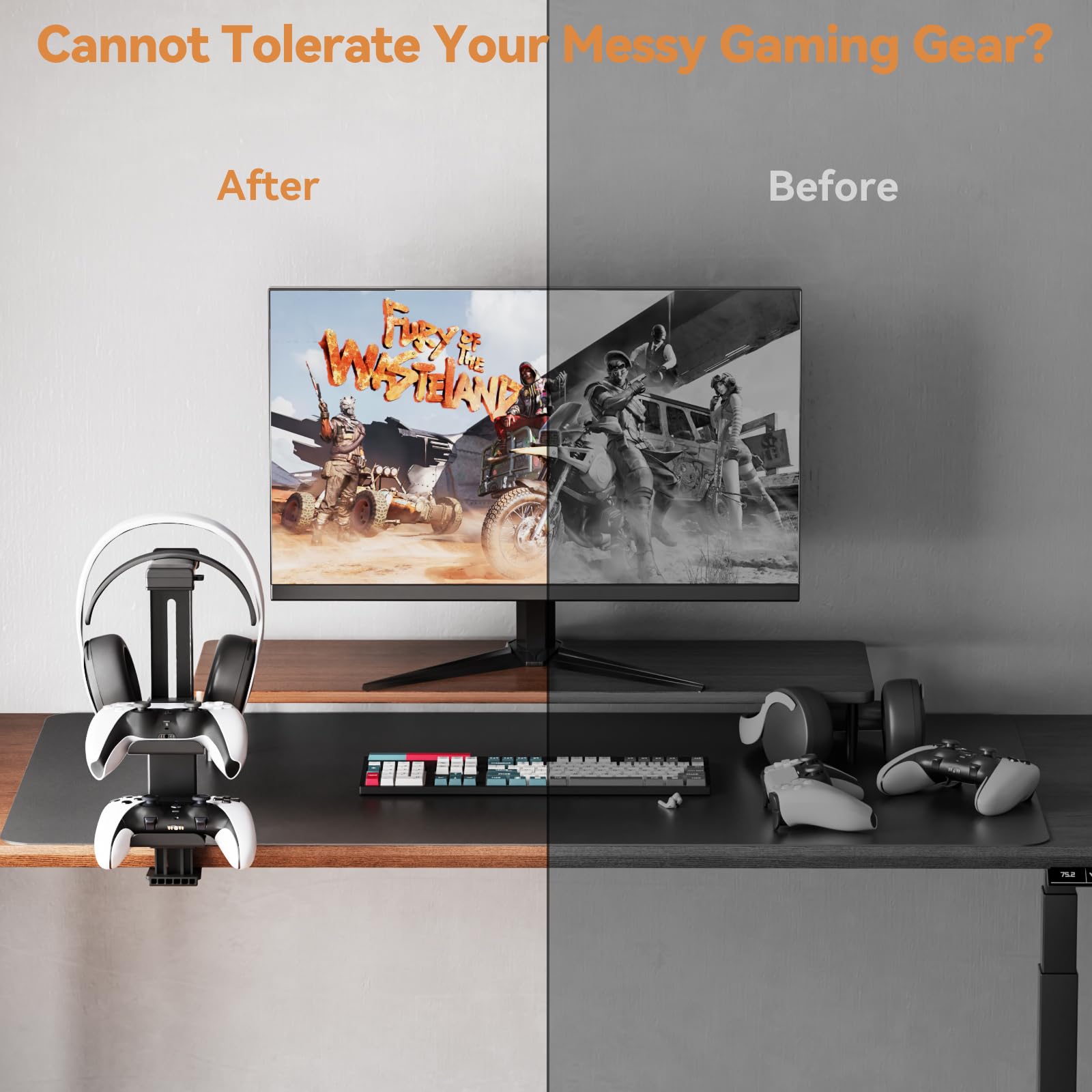 Kosker Porta Cuffie e Joystick da Scrivania con Altezza Regolabile, Supporto Controller da Sopra e Sotto il Tavolo per PS5/Xbox/Switch, Support Accessori Scrivania con Rotazione a 360°