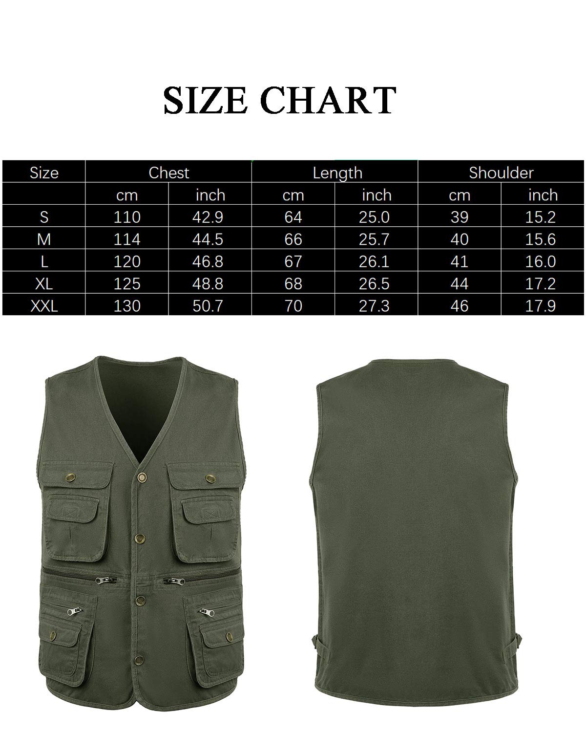 Gilet de Chasse pour Homme Gilet de Pêche à bouton Veste Sans Manches Gilet de Sport pour Camping Pêche Chasse Photographie