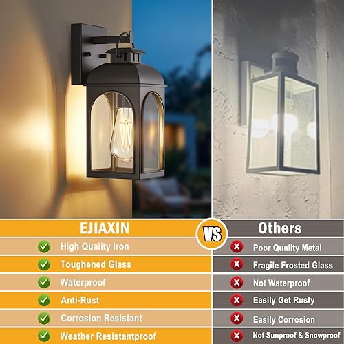 Miniatura 6 de Lámparas de pared para exteriores, paquete de 2 lámparas modernas de montaje en pared, apliques negros, faroles para exteriores, luces de porche,