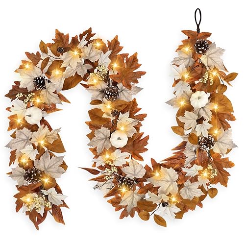 6 FT Fall Garland with Lights Automatic ON/Off Fall Leaves