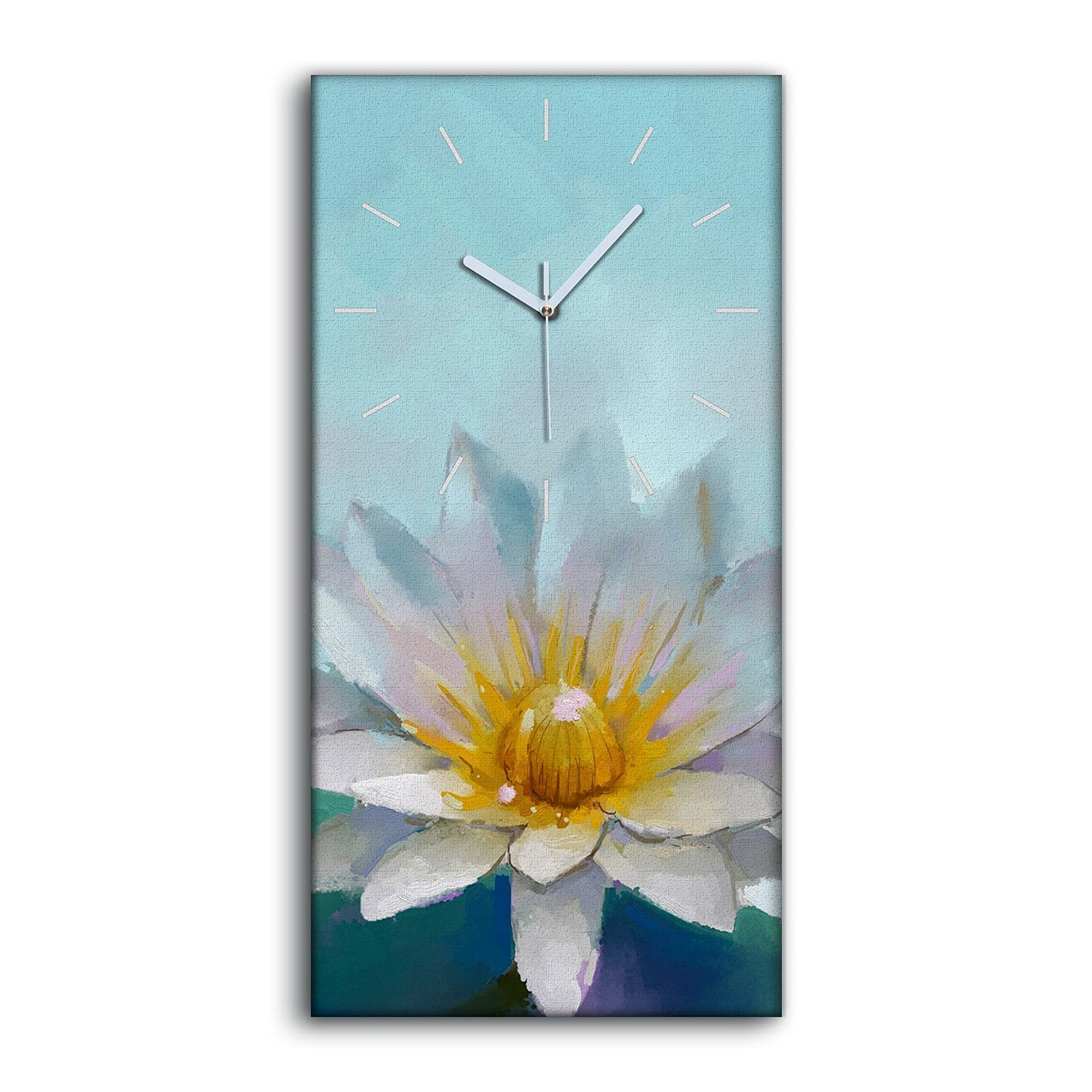 Horloge sur Toile Silencieuse 30x60cm et Tableau Fleur Lotus pour Art Mural Salon