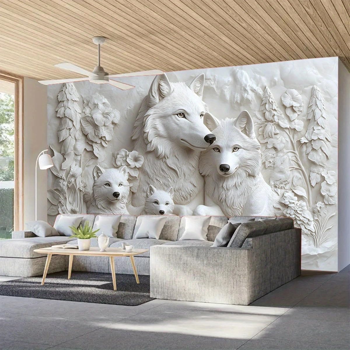 FENDROM 3D Printed White Wolf Family Tapestry, Embossed Wolves Winter Wall Hanging, Fantasy Wild Animals Tapestries Backdrop for Bedroom Living Room Dorm Decor Gift Ideas