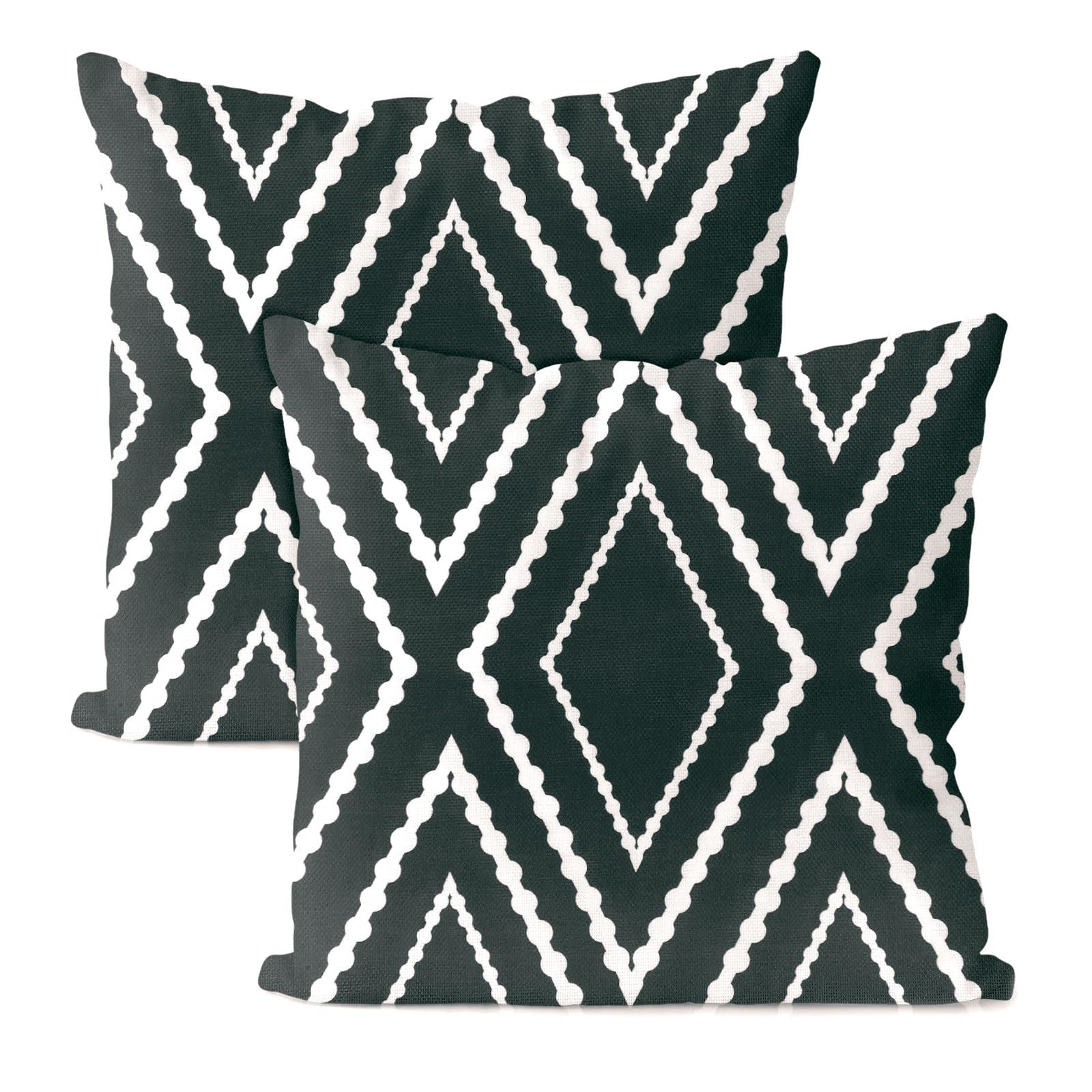 M METERXITY 2-Pack Outdoor Waterproof Throw Pillow Cover, 16x16 Inch Linen Boho Geometric Decorative Cushion Cover for Patio/Balcony/Garden, Water Resistant Pillow Case [Black White Stripe]