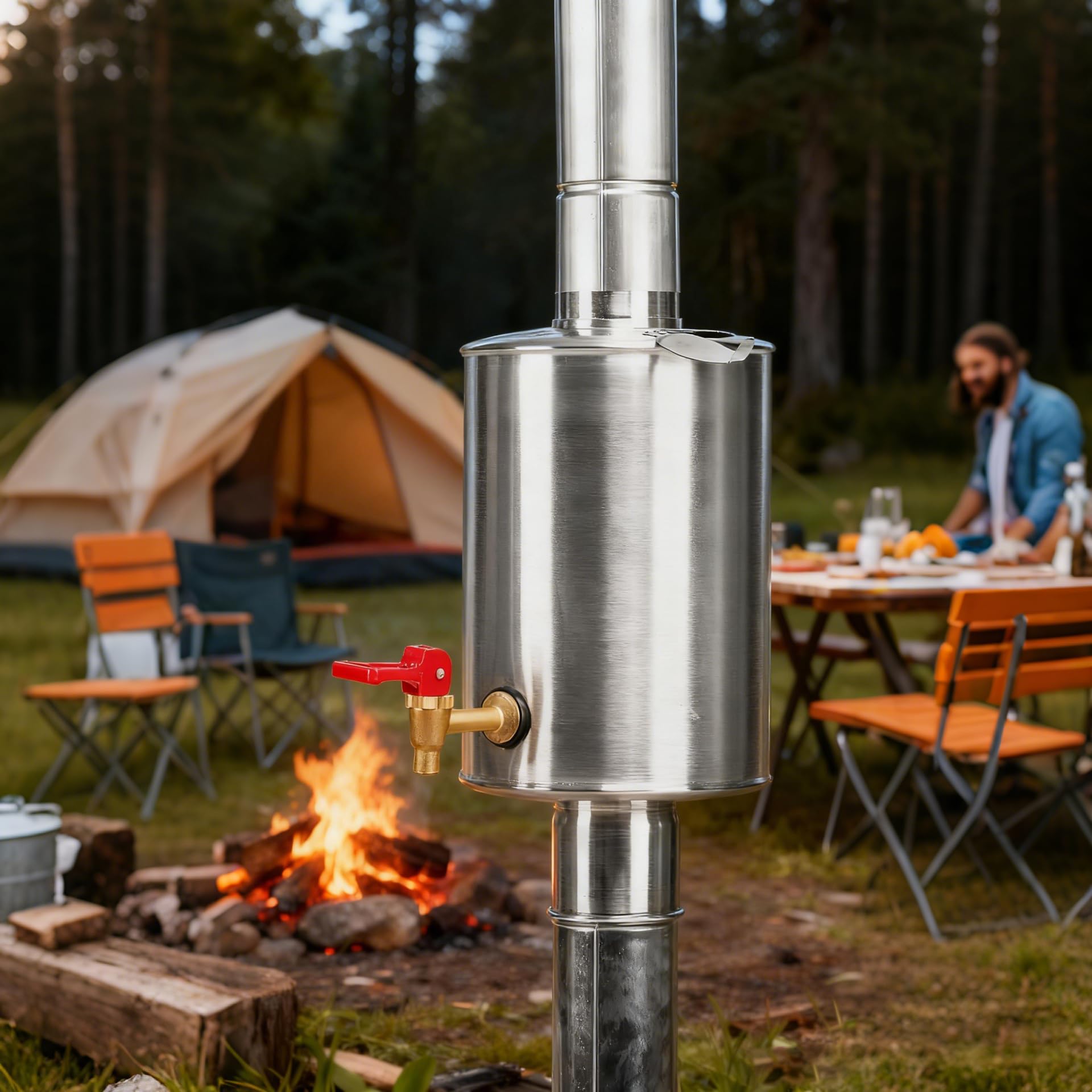 Campingzelt-Herd, Wassertank, Kamin, Wassertank, tragbarer Edelstahl, 6 cm, Wassertank für Holzofen