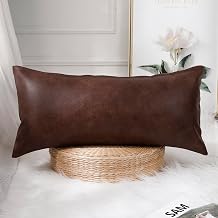 PANOD Decorative Lumbar Throw Pillow Covers 12 x 24,Premium Faux Leather Long Pillow Covers Cushion Case for Farmhouse Sofa Couch Bed Livingroom,Modern Boho,Vegan Dark Brown