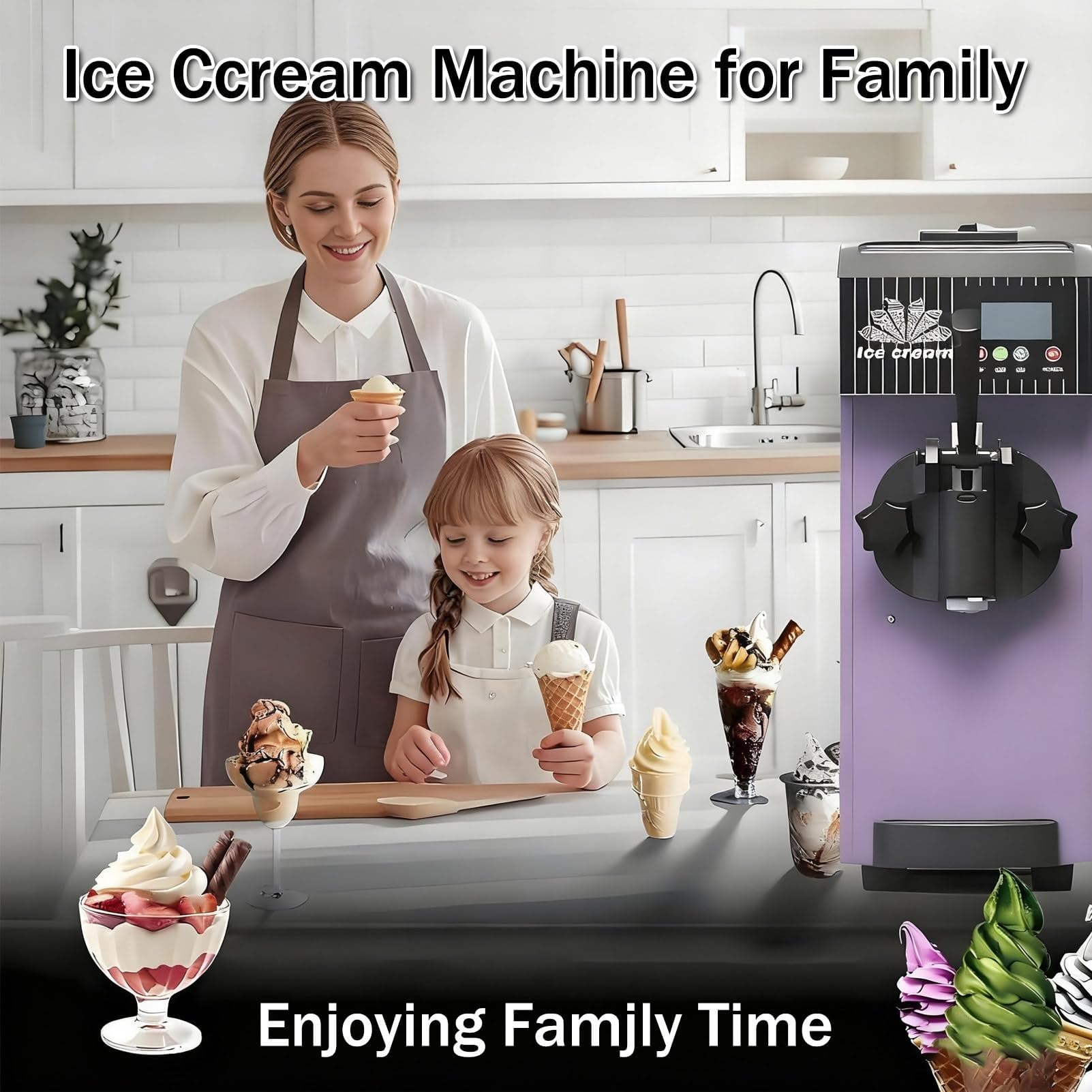 Heladera Multiusos Para Helados Y Granizados - 450/750W, 2.5L/3.5L, Preenfriamiento, Limpieza Automática, Pantalla LCD, Máquina Helados Soft, Ideal Para Heladerías(Silver,750W)