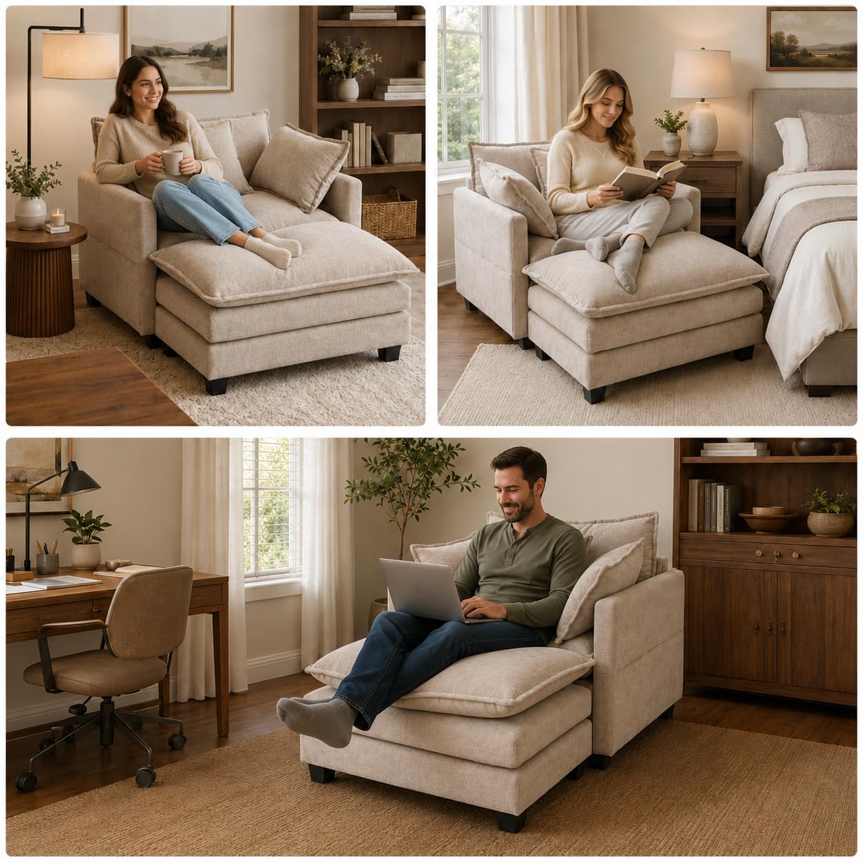 LUXSeatful 41' Oversized Chair with Ottoman, Chenille Reading Chair and a Half, — product photo