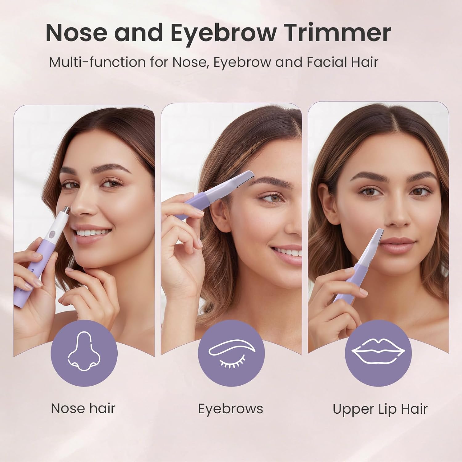 TOUCHBeauty Nose and Ear Hair Trimmer for Women Men, 2-in-1 USB-C Rechargeable Eyebrow Trimmer & Facial Hair Removal, Waterproof Dual-Edge Nasal Hair Clipper with Storage Case (Purple)