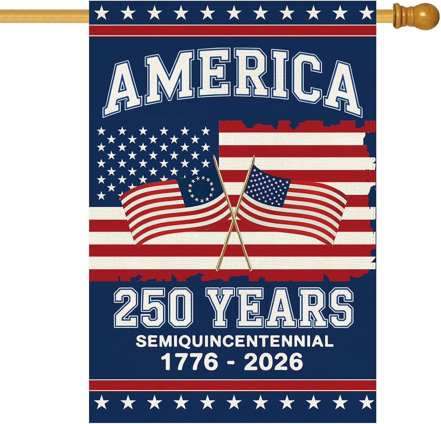 Baccessor America 250 Years House Flag 28x40 Inch Double Sided,USA 250th Anniversary Patriotic 1776-2026 Semiquincentennial Banner Commemorative Outdoor Outside Decoration
