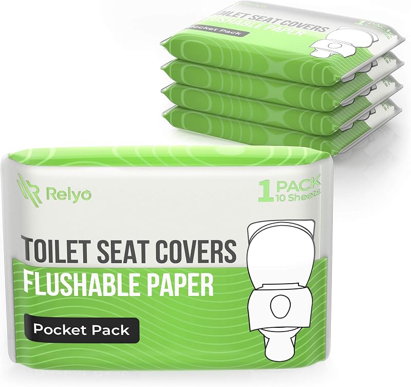 Funda para asiento de inodoro de papel desechable (paquete de 50) – XL para adultos y niños, suministros de viaje 100% biodegradables, esenciales para baños públicos, aviones, camping, festivales