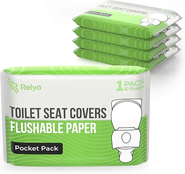 Toilet Seat Cover Paper Flushable (50 Pack) - XL for Adults and Kids Potty Training, 100% Biodegradable Travel Supplies Essentials for Public Restrooms, Airplane, Camping, Festivals