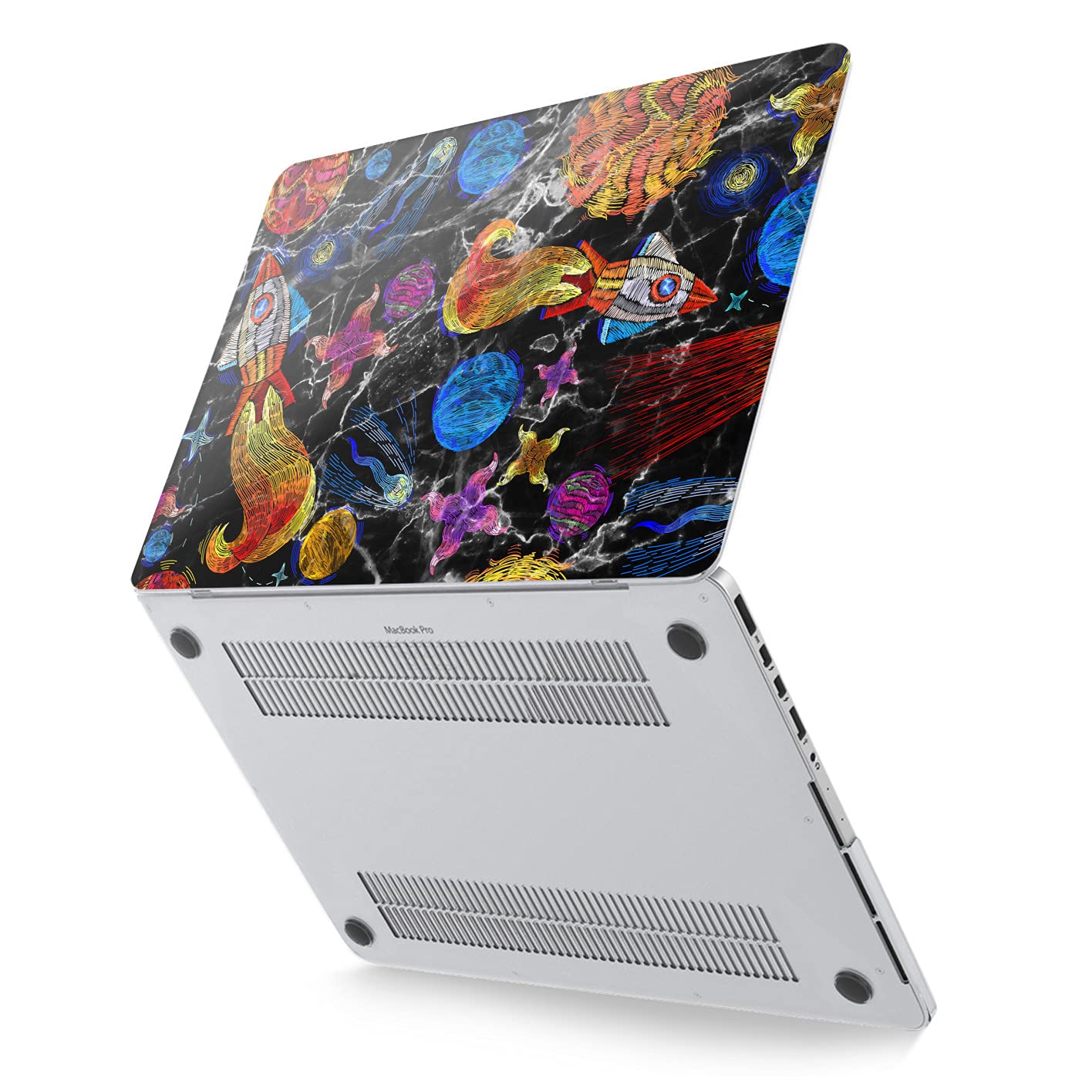 Cavka Hard Case Compatible for MacBook Pro 16 14 M3 M2 2023 M1 Pro 13 2022 Air 13 2021 Retina 2020 Mac 11 12 Space Print Rocket Marble Design Laptop Embroidered Cute Black Protective Cover Granite