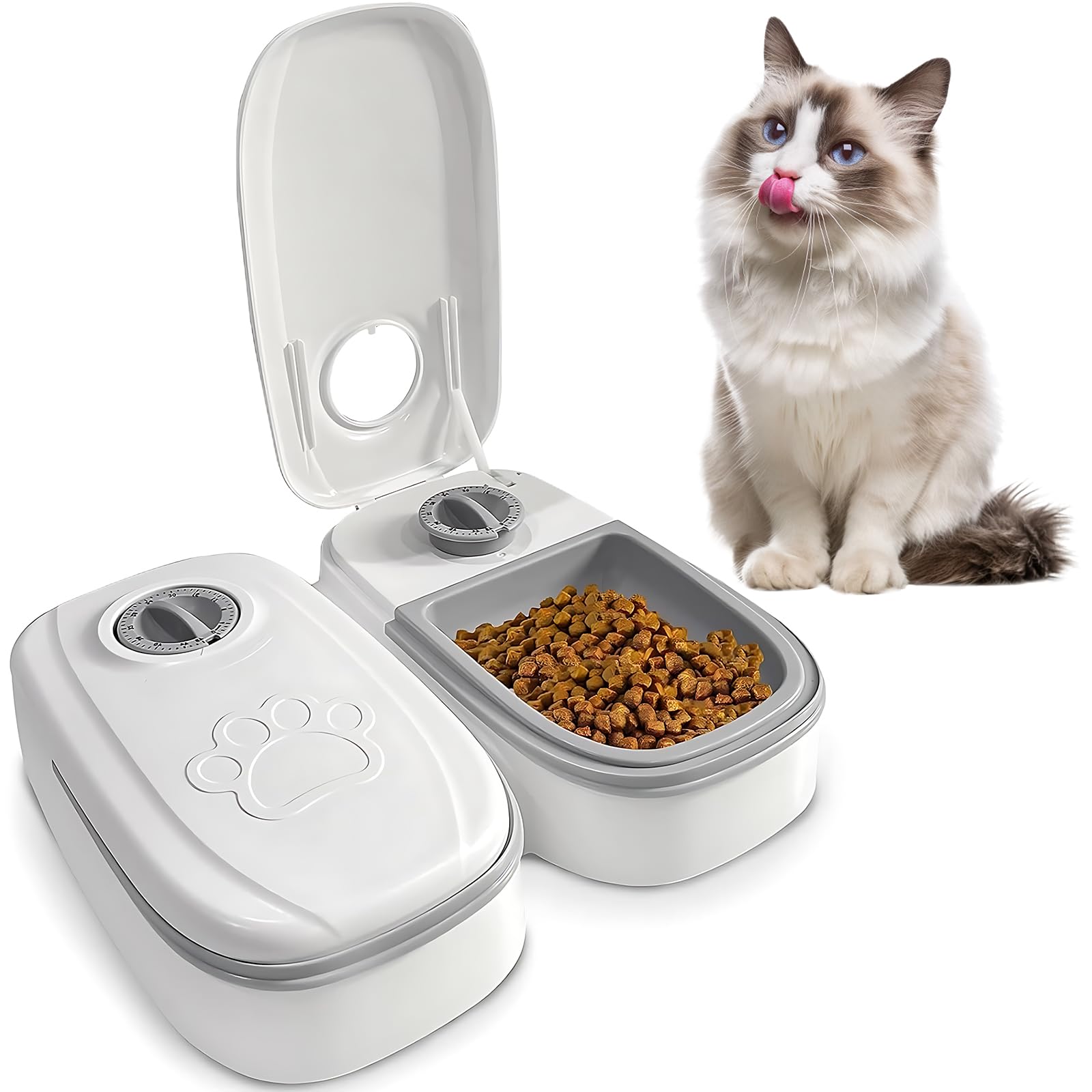 Hocklliy 2 PCS Automatic Cat Feeder,Cat Feeder Automatic with Timer, Automatic Cat Feeder Wet Food,Double Meal Automatic Pet Feeder,Dry and Wet Food Dispenser 48h Timer,Automatic Feeders for Cats Dogs