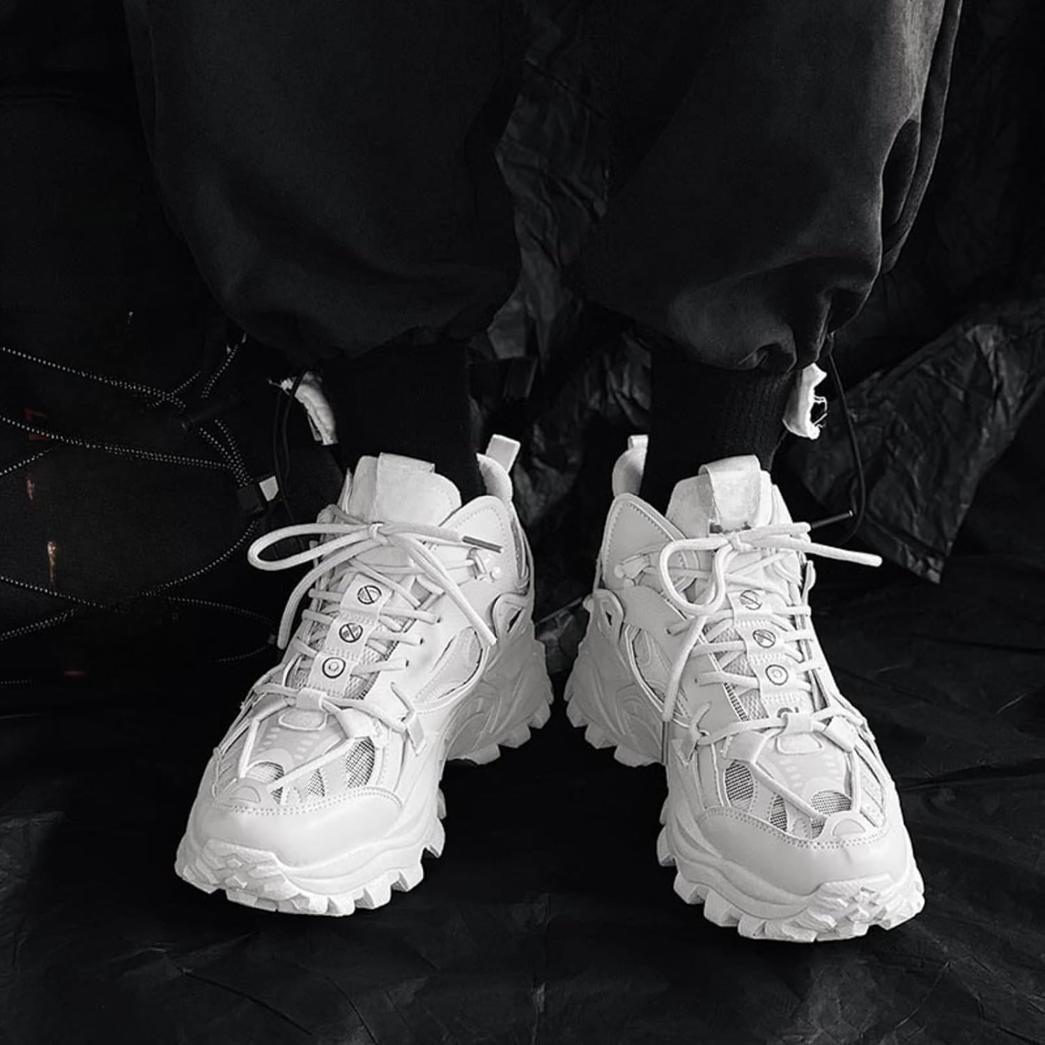 Men's Fashion Leather High Top Lace Up Chunky Platform Sneakers Casual Non Slip Round Toe Driving Walking Jogging Tennis Training Shoes