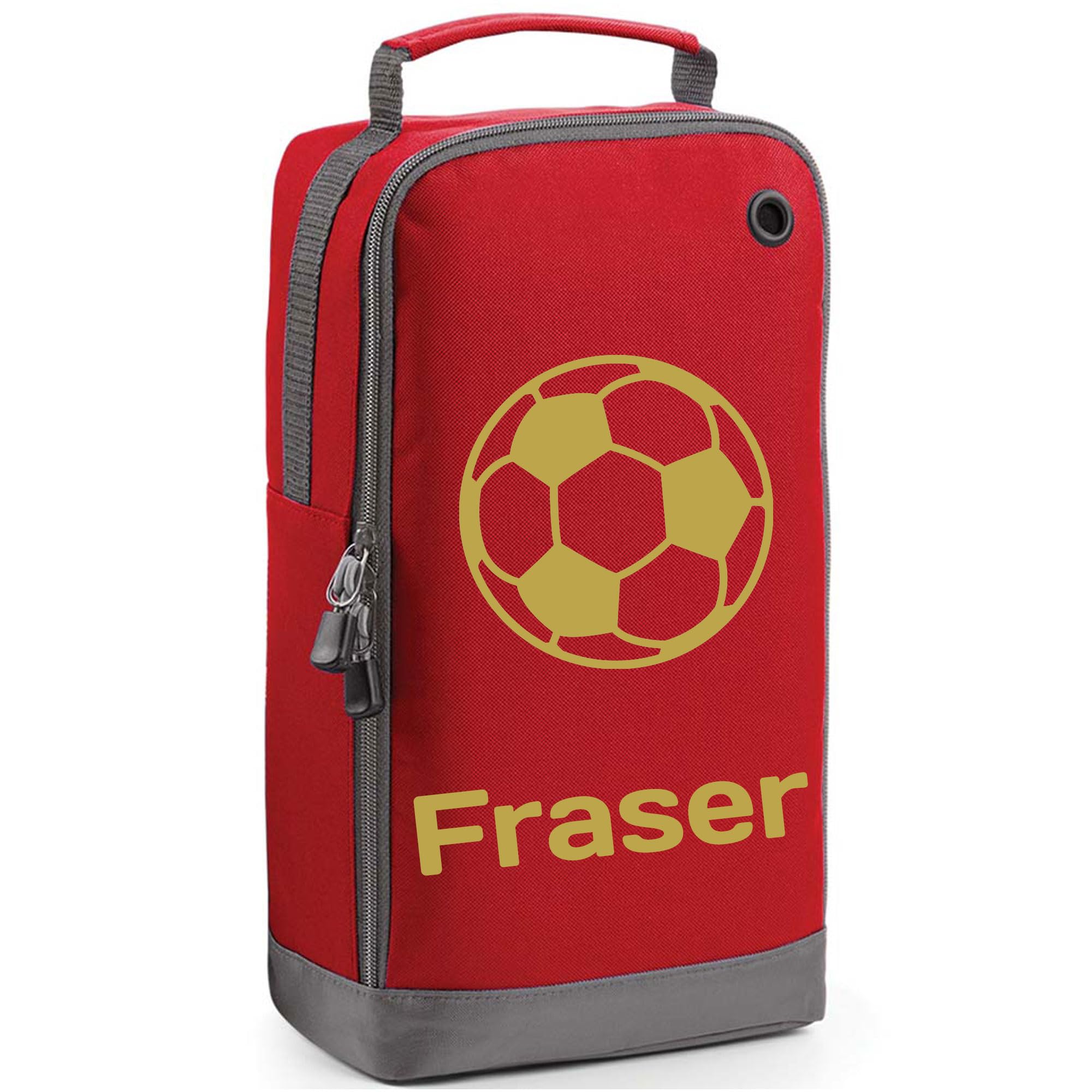 Personalised Football Boot Bag With Name and Foot Ball Design - Shoe Sports Bag Gift for Footballer - Red