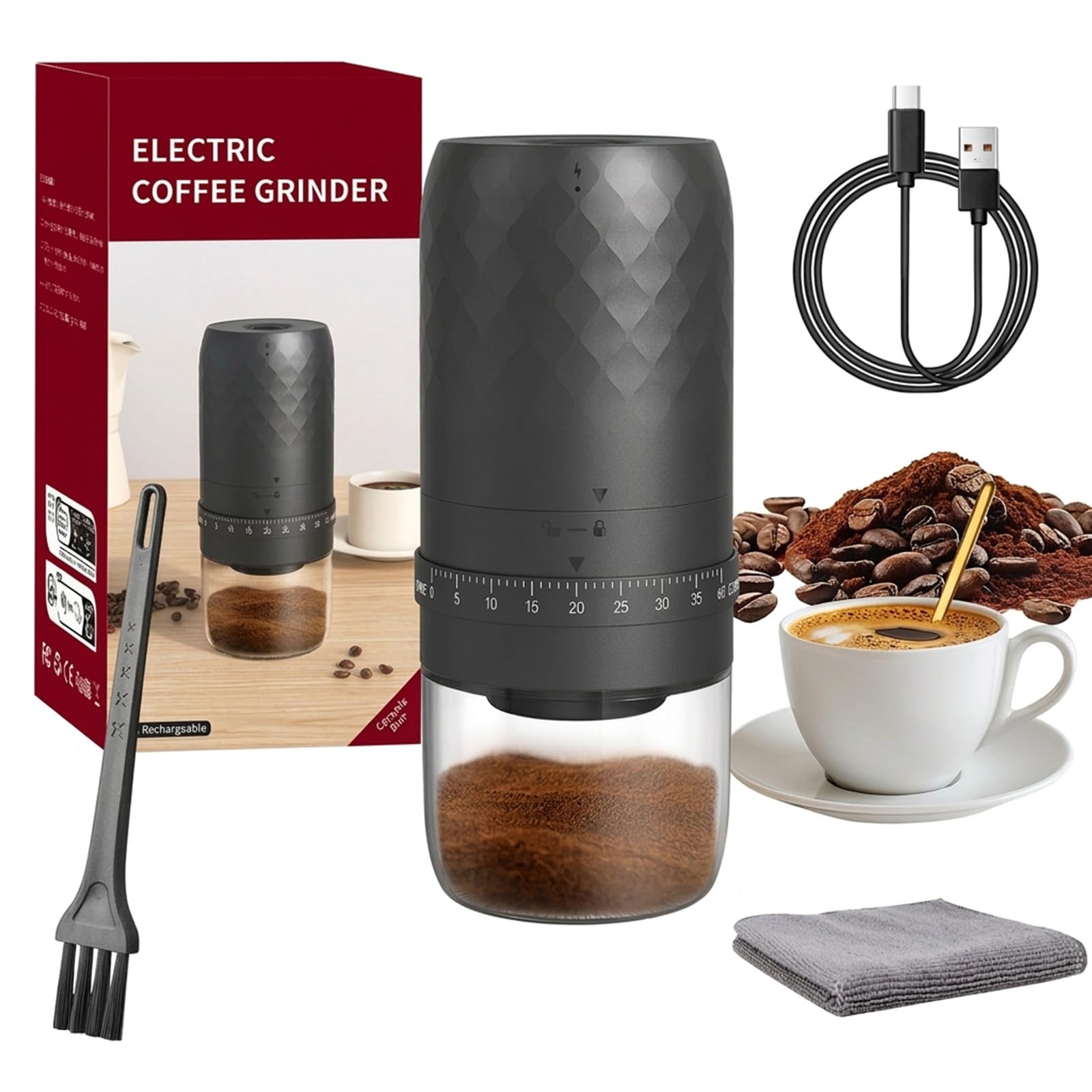 UCAMP Macina Caffè Elettrico, Portatile Coffee Grinder Ricaricabile con 40 Livelli External, Macinacaffè Elettrico per Espresso, Pour Over, French Press e Moka, Idee per Campeggio, Viaggi