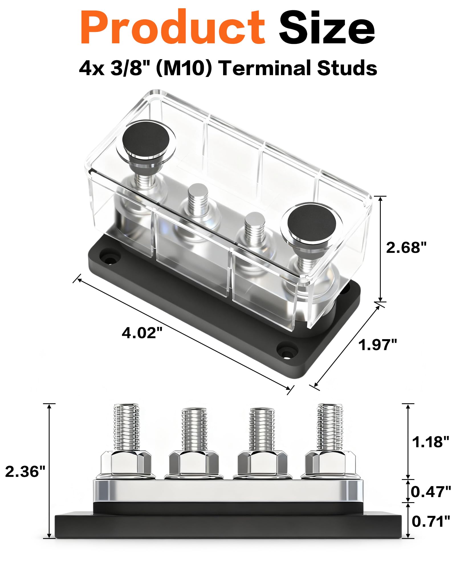 IZTOSS 600 A Sammelschiene, 0,95 cm, Hochleistungs-Hochstrom-Stromverteilerblock, 48 V, 4 x M10-Modul-Design, Klemmbolzen, Batterie-Abzweigblock für Batterie, Marine, Wohnmobil, LKW, 2 Stück