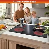 Built-in Ceramic Hob 4 Burners, STARCHARTS Electric Hob, 4 Zones Cooktops with Total Power 6000W, Timer, Child Lock, Black Glass - 3