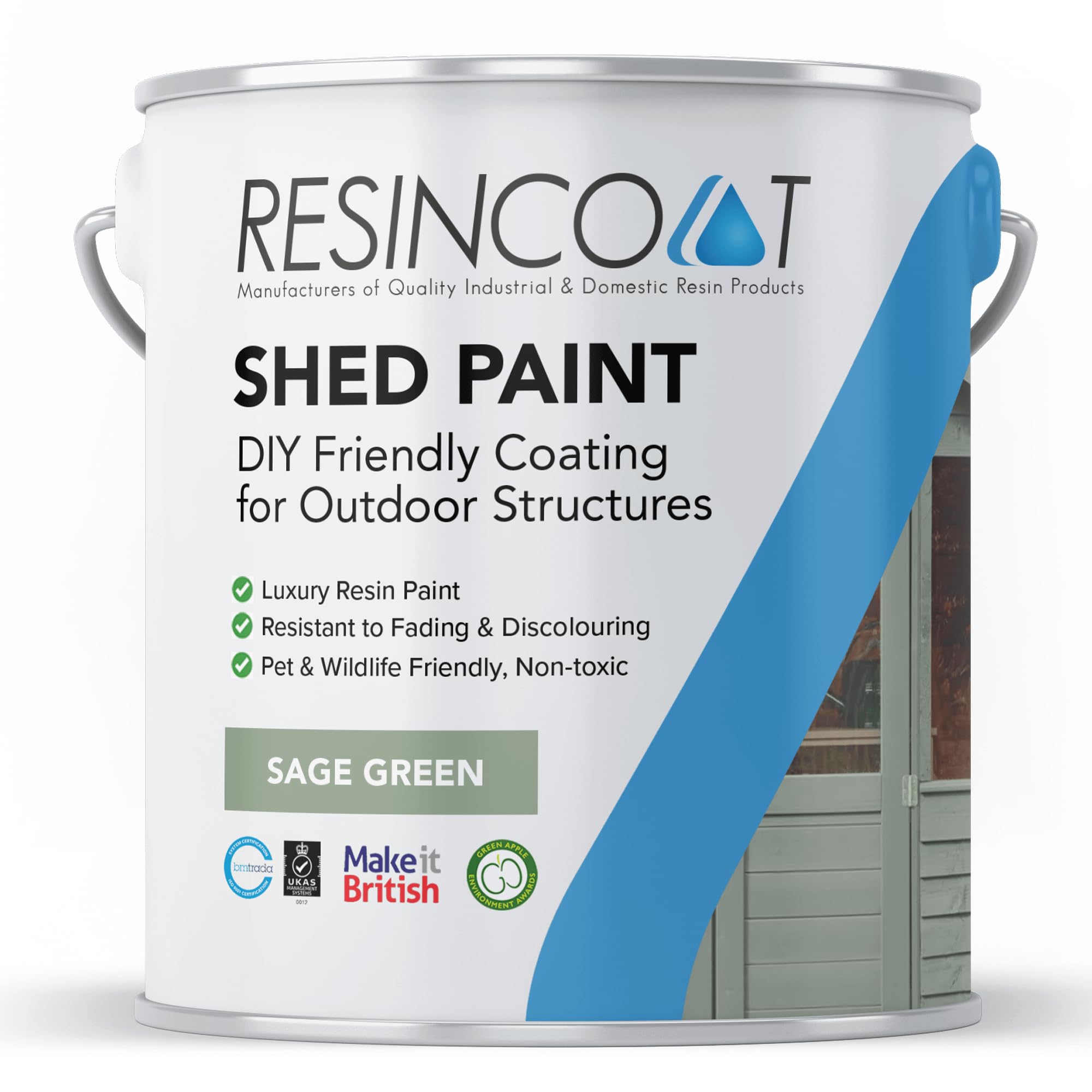 Resincoat Garden Shed Paint, Luxury Resin, 1 Coat Only, Brush/Roller or Spray Applied, Exterior Wood Paint 5Kg (5Kg, Sage Green)