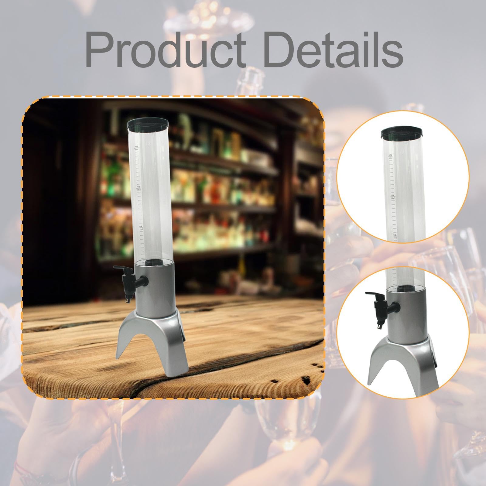 Colcolo Dispensador de Cerveza, Torre con Tubo Frío, Dispensador de Bebidas de Mesa con Soporte para Restaurantes de Cocinas al Aire libre, Plata, 1.5L
