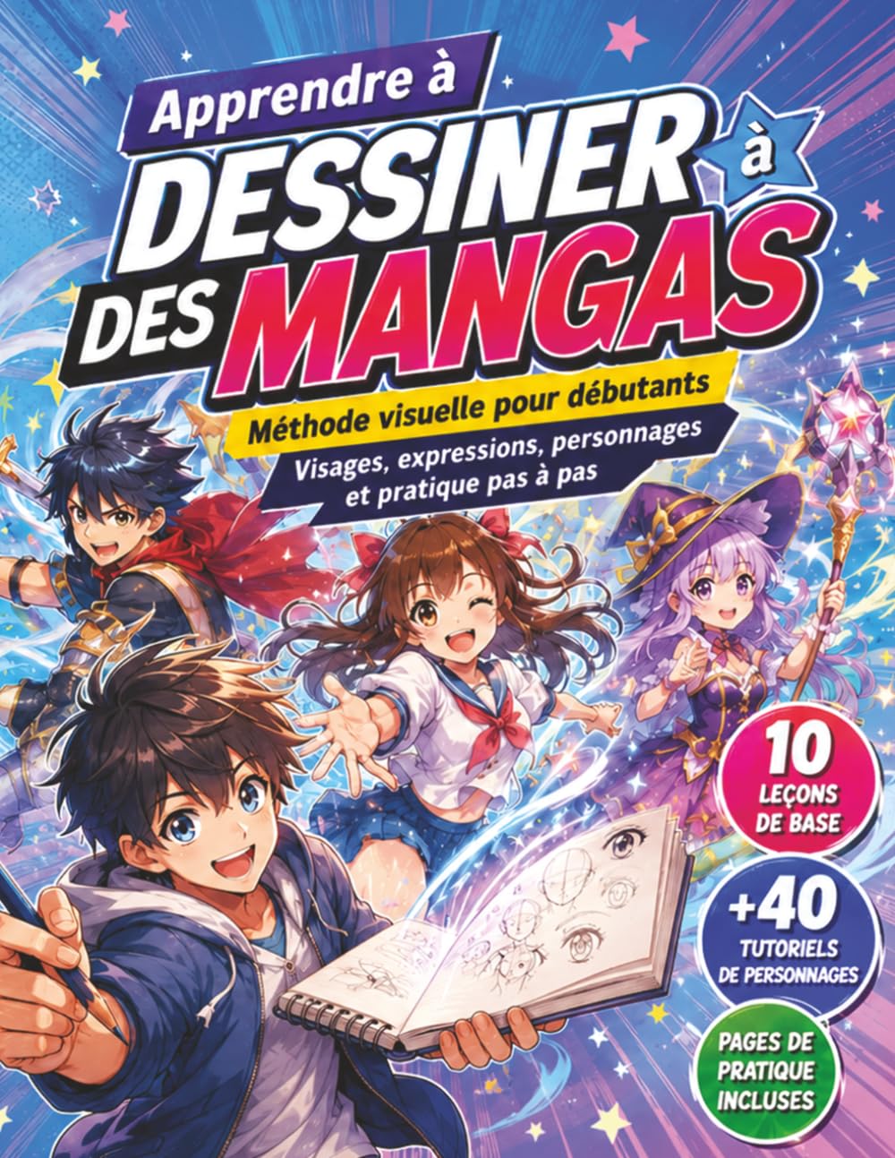 Apprendre à Dessiner des Mangas: Cahier Visuel pour Débutants : Bases, Personnages, Expressions et Pratique Manga Étape par Étape
