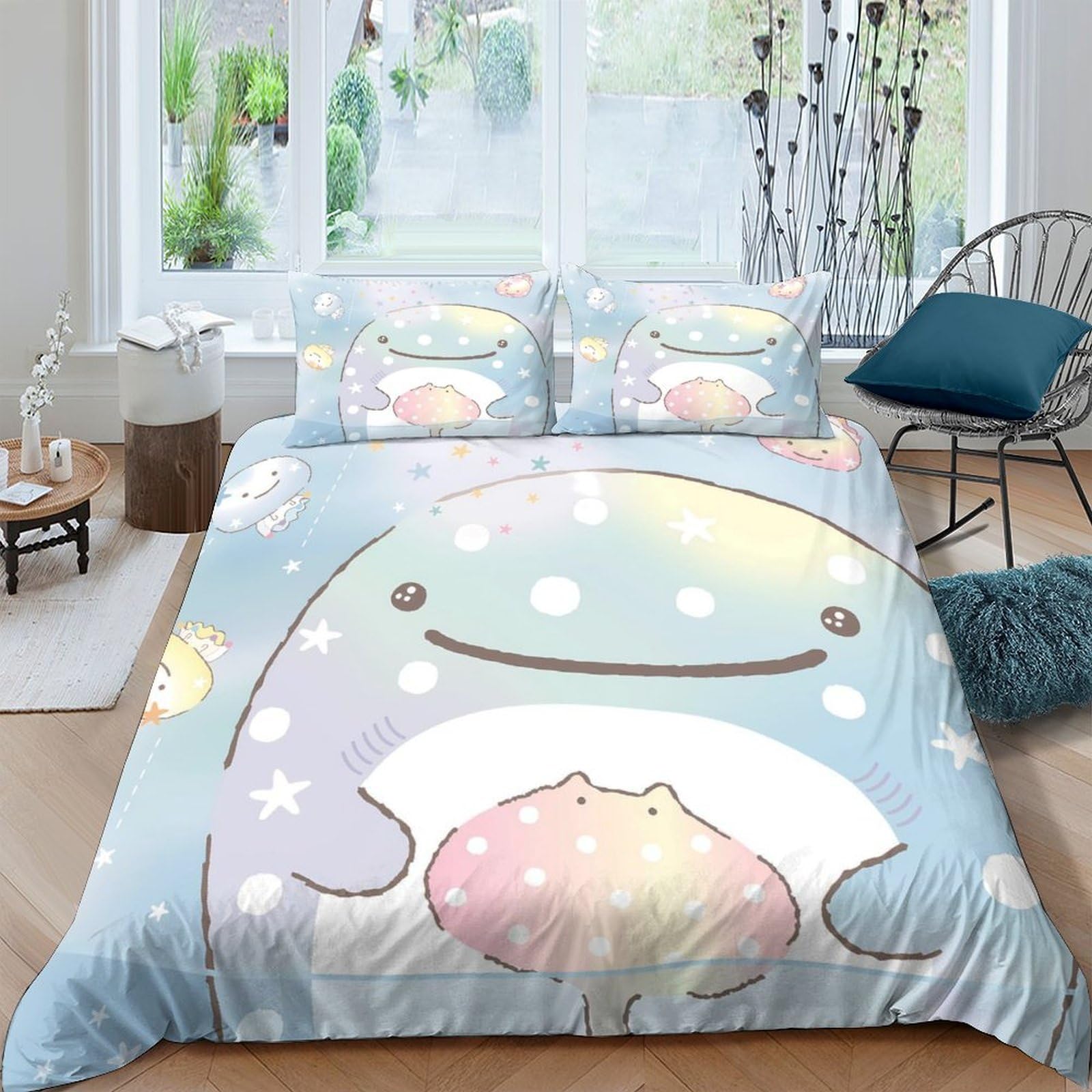 Ctjqhvkz Style-8 3D Printed Cute Whale Fitted Sheet Microfiber Soft Pastel Cartoon Mattress Cover For Bedroom Dorm Mattress Protection Decor Single（135X200cm）