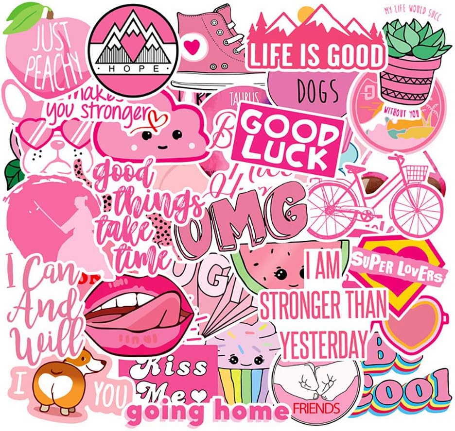 Cute Pink Lovely Water Bottle Stickers Kawaii Vinyl Aesthetic Waterproof Stickers for Hydro Flask Water Bottle Phone Case Laptop Bike Luggage Travel Case Skateboard Decal Stickers ¡­