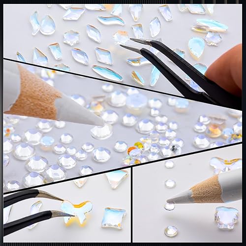 Miniatura 6 de Aurora - Diamantes de imitación de cristal para uñas, diamantes de imitación de cristal 3D Aurora con parte trasera plana, tamaños mixtos, gemas de