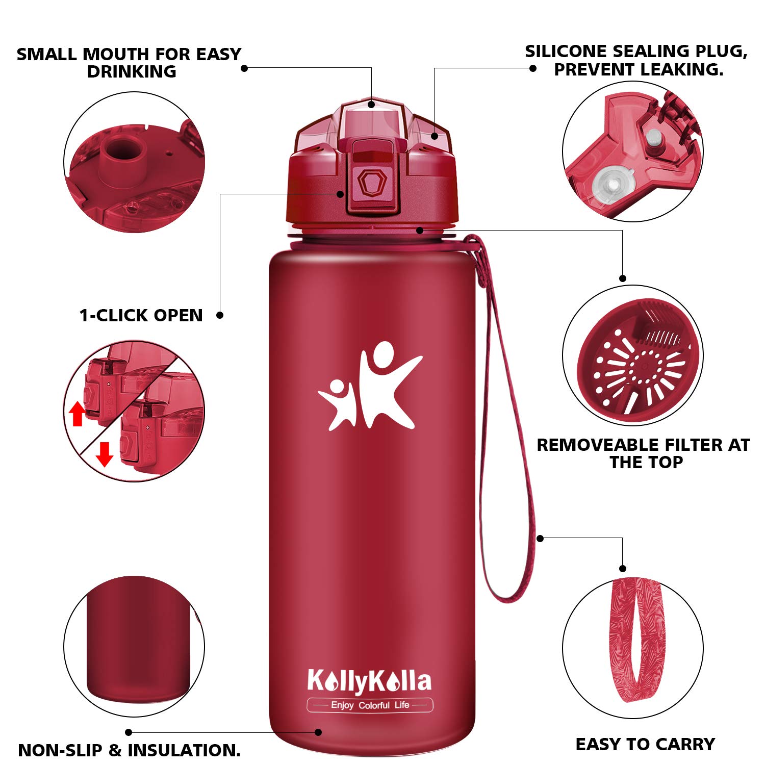 KollyKolla Sports Water Bottle 32 oz/1L, 24 oz, 17 oz, 13 oz , BPA Free