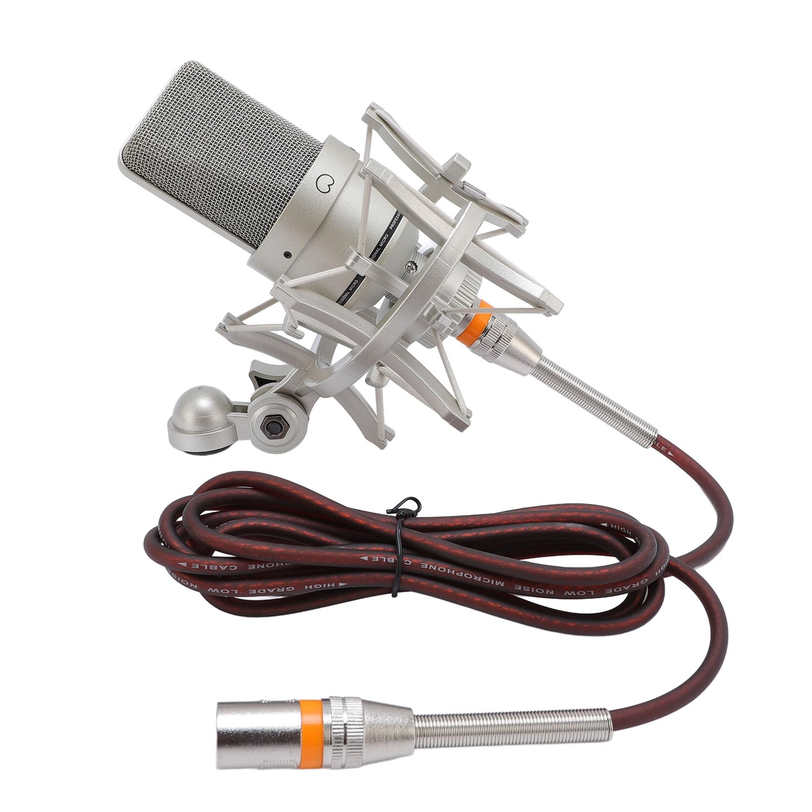 Luocute Professionelles Studio-Kondensatormikrofon mit 26-mm-Membran, Nierencharakteristik, Spinne, XLR-Kabel und Windschutz für Podcast-Aufnahmen und Streaming. (Gold)