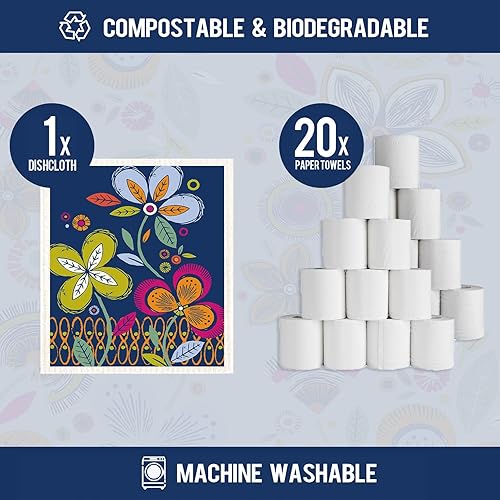 Miniatura 3 de Morigins Paños suecos para cocina misteriosos trapos de cocina suecos florales paños de esponja de celulosa toallas de papel reutilizables que no