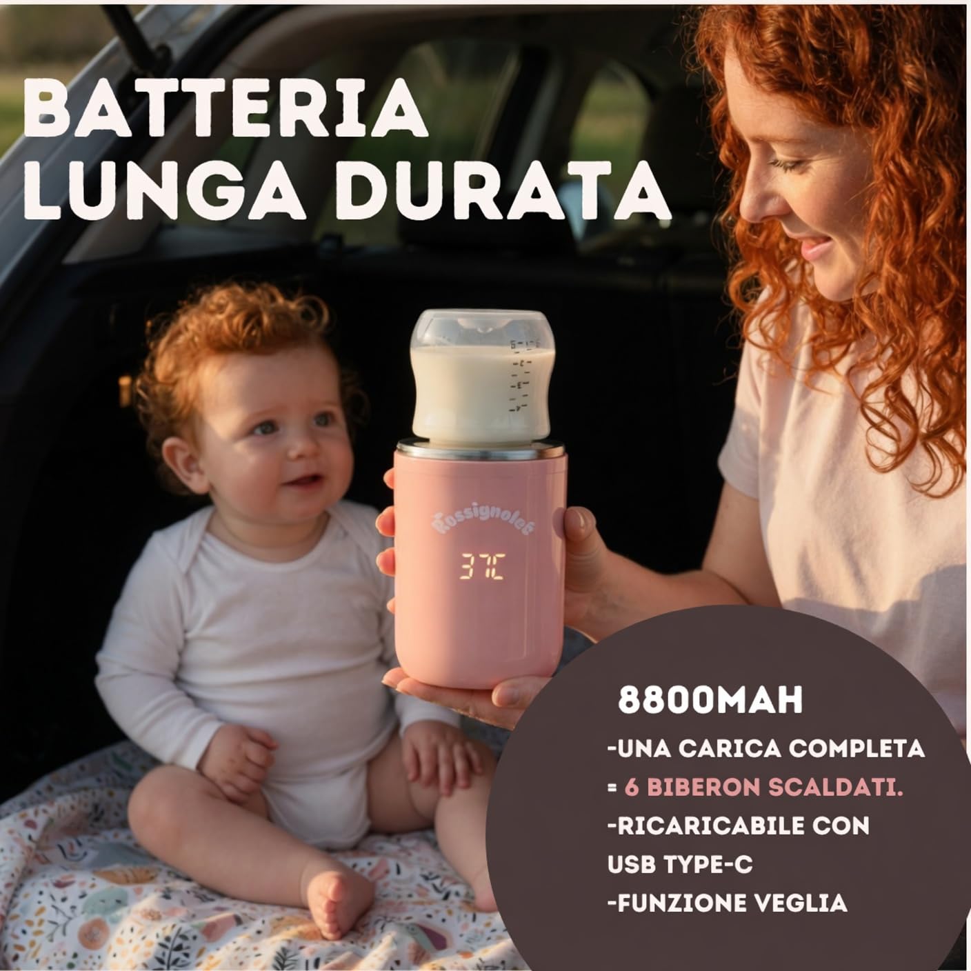 Scaldabiberon portatile Latte Materno e Industriale | senza fili USB tipo-C | Riscaldamento Rapido Mantiene i Nutrienti | Compatibile con Philips Avent/MAM/Suavinex | Casa, Uscite, Auto