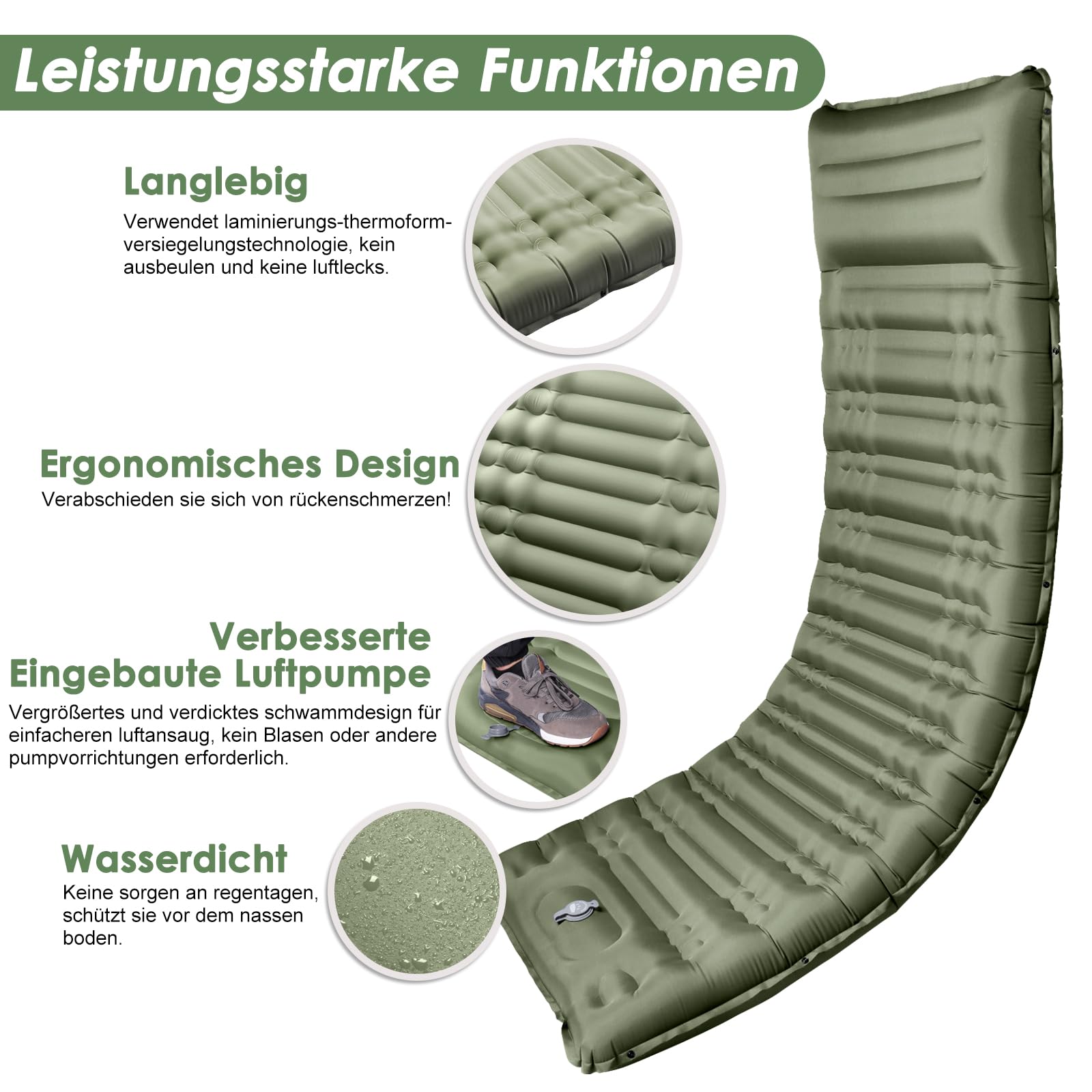 Esterilla Camping Autoinflable,12cm de Espesor Colchon Hinchable Camping con Bomba De Pie,Colchón Autoinflable para Acampada para Playa,Senderismo,Tienda de Campaña
