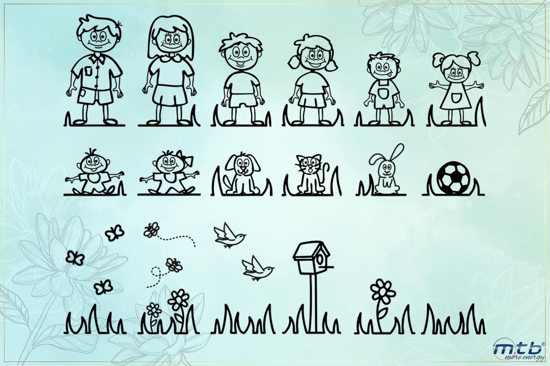 mtb more energy Graviertes Familienschild Türschild Namenschild Familie - frei wähl- und positionierbare Familienmitglieder, Haustiere, Dekoelemente - 30x15 cm - Laser Gravur auf Schiefer