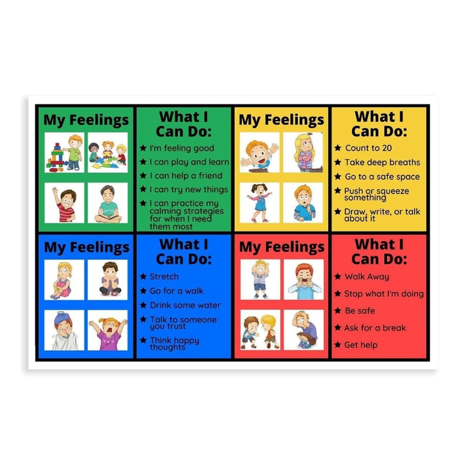 KCDFDVJFBM Self-Regulation Toolkit Poster - Feelings Chart with Coping Strategies, Calm Down Corner Resources, SEL(Framed,12x18inch(30x45cm))