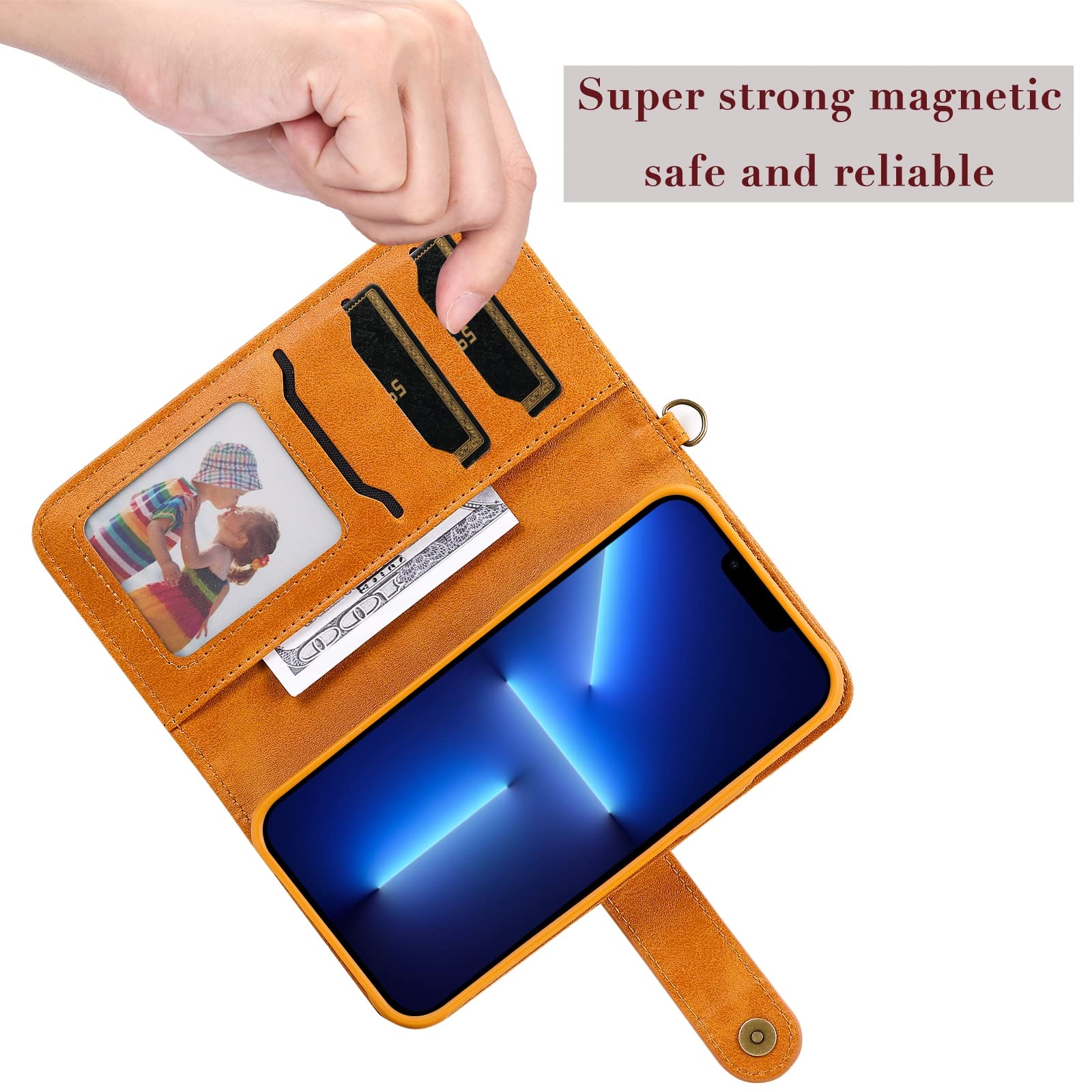 Cover per iPhone 13 PRO Max/13 Pro/13/13 Mini, Custodia Protettiva Staccabile, Custodia in Pelle per Portafoglio o Cover Posteriore Sottile,Blu,13 6.1''
