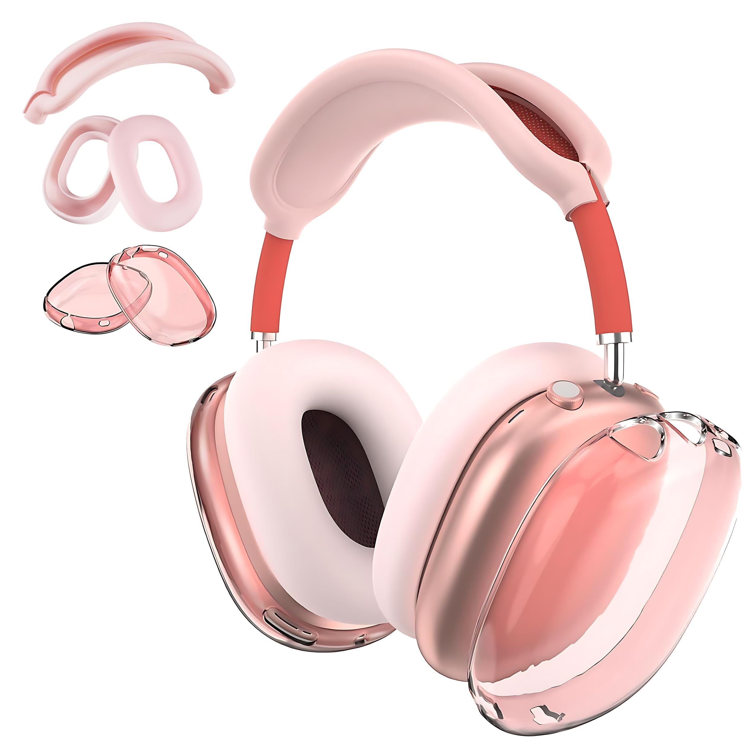 Aiivioll 3 in 1 Silicone Case Cover for AirPods Max Headphones, Clear Soft TPU Ear Cups Cover/Ear Pad Case Cover/Headband Cover for AirPods Max (2024/