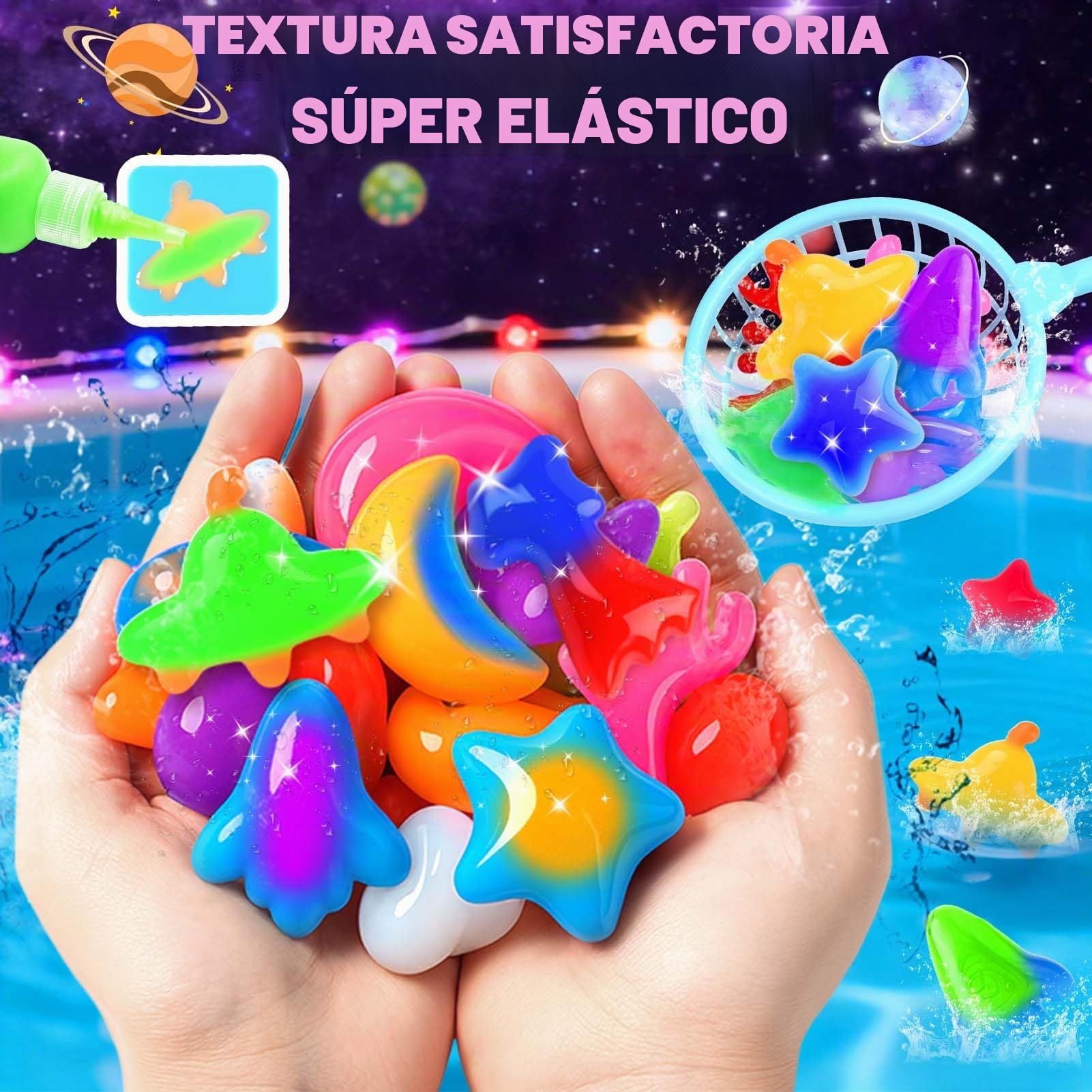 Dreamon Aqua Gelz Set Espacial 53PCS, Kit de Gel de Agua para Niños con 22 Colores y 16 Moldes de Cohete Estrella y Luna, Juego Creativo 3D DIY Educativo y Regalo para Niños y Niñas 3 4 5 6 Años