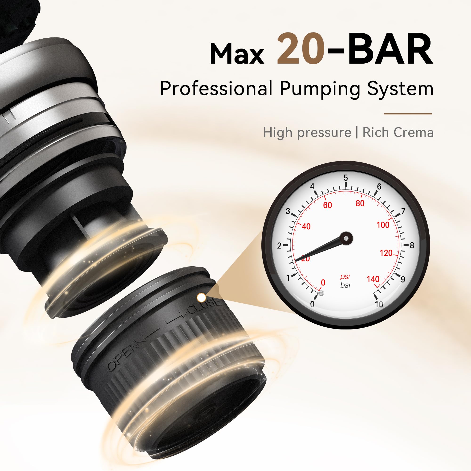CERA+ Cafetera Espresso Portátil Autocalentable,Cafetera Portátil Cápsulas Café Molido,Máquina de Café Portátil 20 Bar,8 Tazas por Carga,3×4500mAh,Cafetera Eléctrica para Camping,Oficina,Viajes Coche