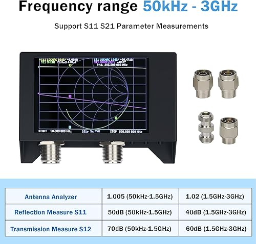 Miniatura 3 de AURSINC NanoVNA SAA-2N V2.2 Analizador de red vectorial, 50KHz-3GHz 4 "Pantalla táctil HF VHF UHF VNA Analizador de antena Radio jamón con bolsa de