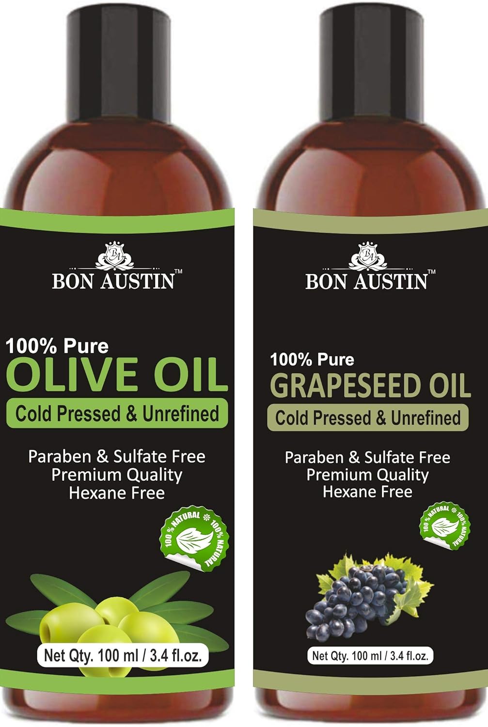 Bon Austin Premium Olive Oil & Grapeseed Oil For Hair, Skin, Body