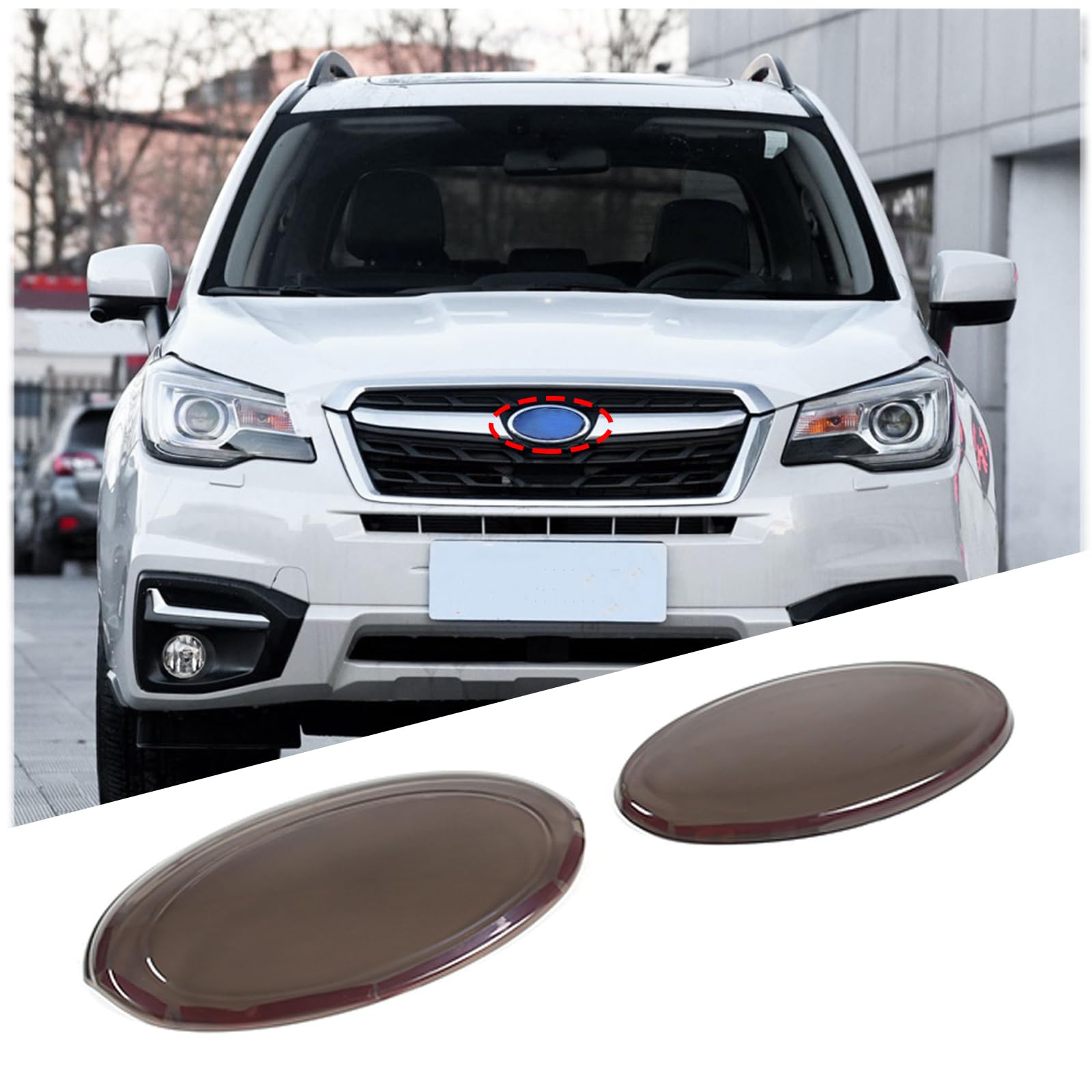 Tumukiw Front and Rear Emblem Cover Compatible with Subaru Forester 2013-2018 Front Grille Rear Tailgate Emblem Cover Oval Smoked Logo Cover