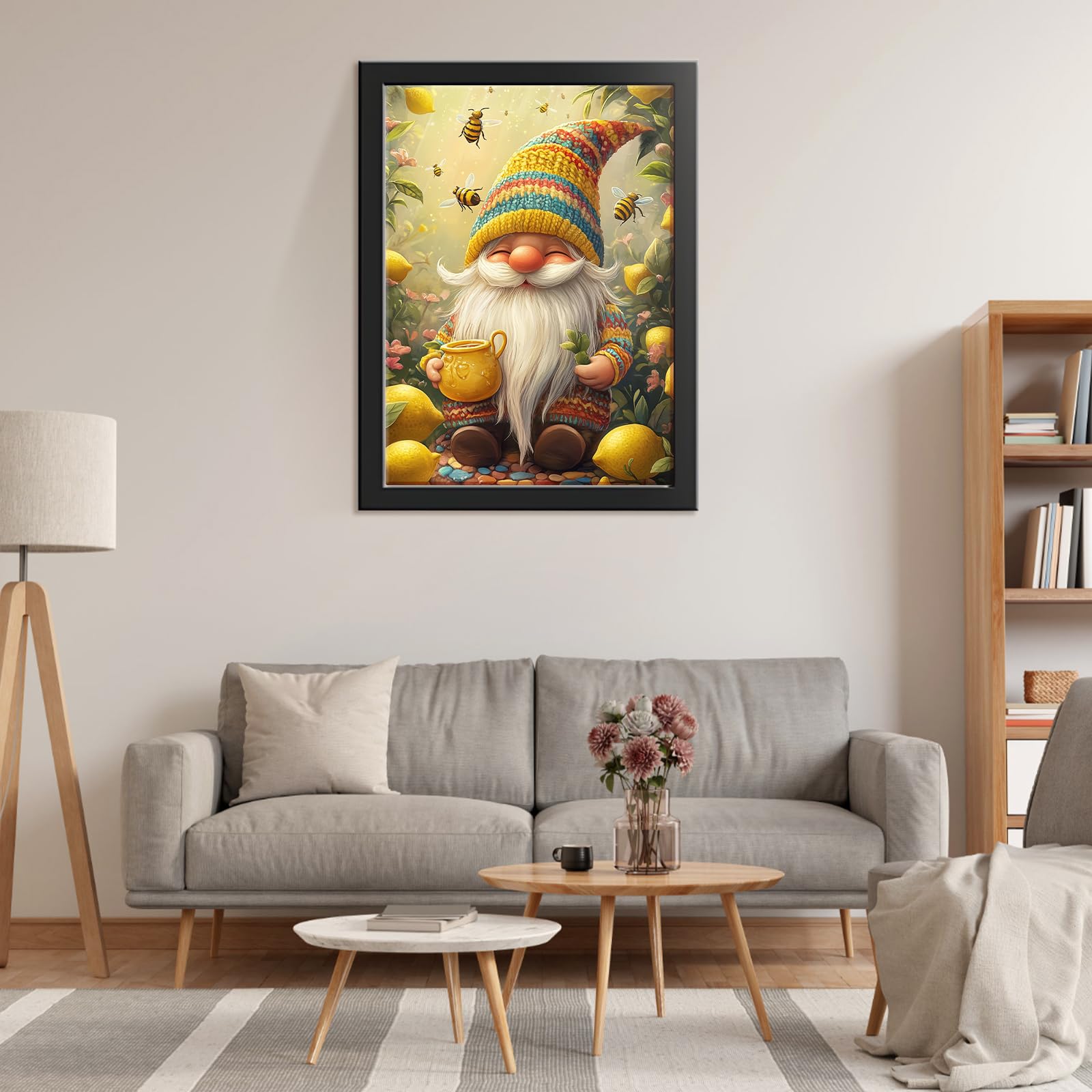 RICUVED Kit Pittura Diamanti 5D Gnomi Con Fiori - Fai Da Te Rilassante, Tela Rotonda 35x35cm, Decorazione Casa Regalo