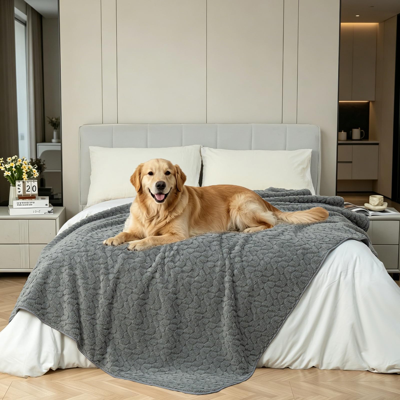 Waterproof Dog Blanket Reversible, Leakproof Pet Blanket for Large Dogs, Soft Furniture Sofa Couch Cover Protector Washable, Fleece Cat Throw Bed, Reversible Washable Soft Plush